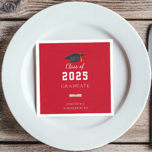 Graduation 2025 Red White Grad Custom Paper Napkins