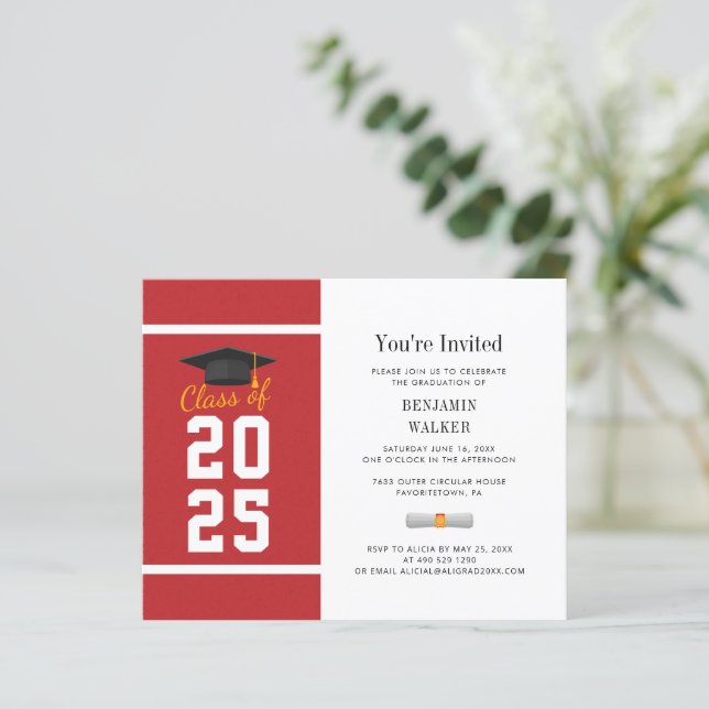 Graduation 2025 Red White Grad Party Invitation (Standing Front)
