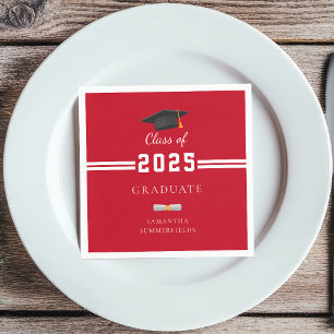 Graduation 2025 Red White Graduate Party Paper Napkins