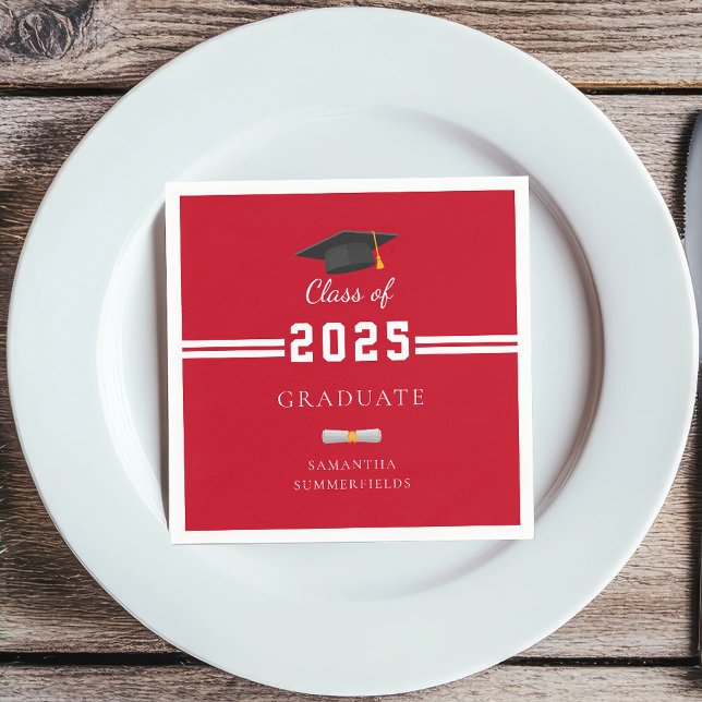 Graduation 2025 Red White Graduate Party Paper Napkins (Graduation 2025 Red White Elegant Party Paper Napkin)