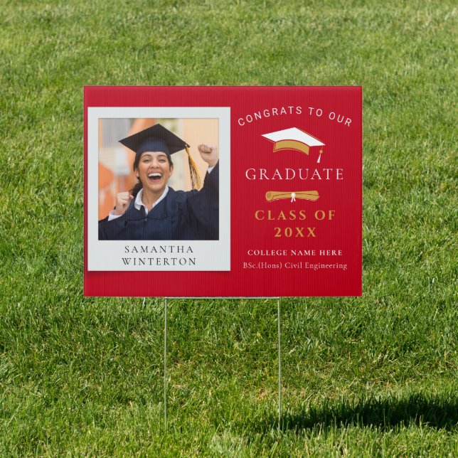 Graduation 2025 Red White Photo Grad Custom Sign (Insitu)