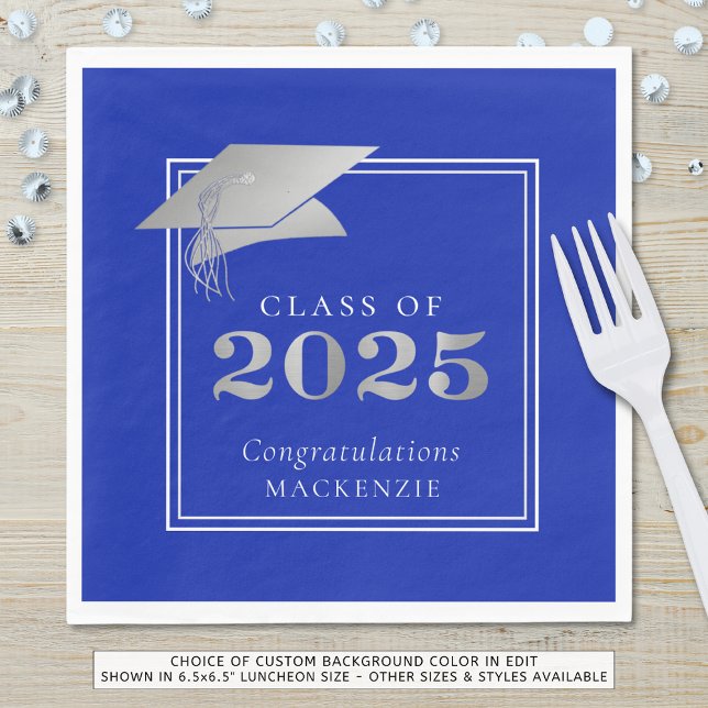  Graduation 2025 Royal Blue Faux Silver Napkins (Creator Uploaded)