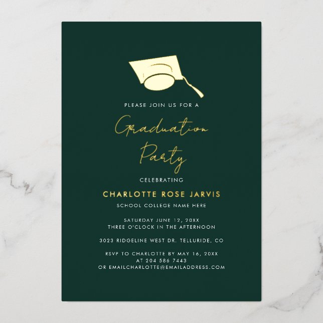 Graduation 2025 Script Graduate Party Gold Foil Invitation (Front)