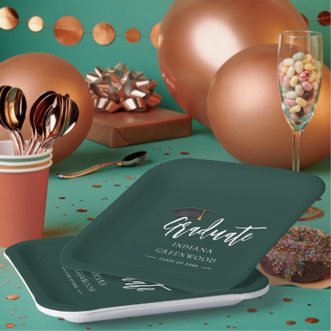 Graduation 2025 Script Green Grad Party Paper Plates (Multi)