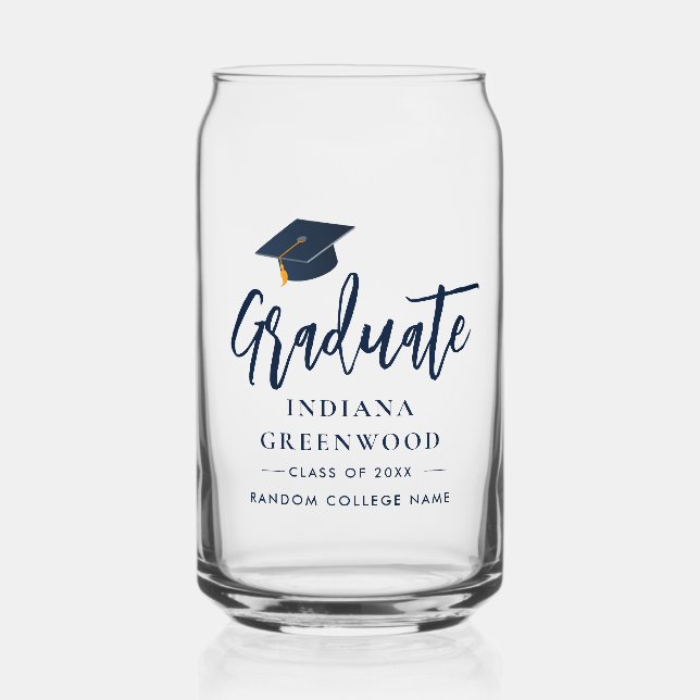 Graduation 2025 Script Navy Blue Personalized Grad Can Glass (Front)