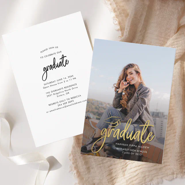 Graduation 2025 Script Photo Grad Party Invitation | Zazzle