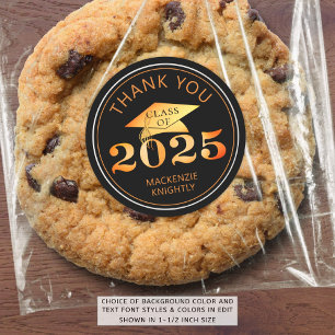 Graduation 2025 Thank You Black Faux Orange Foil Classic Round Sticker