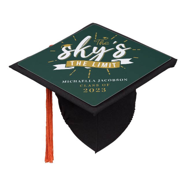 Graduation 2025 The Sky's The Limit Grad Green Cap Topper (Angled)
