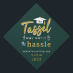 Graduation 2025 The Tassel Was Worth The Hassle Graduation Cap Topper<br><div class="desc">Customize this typography graduation cap topper with your name and year of graduation or the background by clicking the "Personalize" button to suit your style.</div>