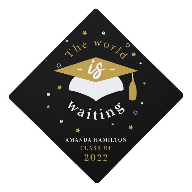 Graduation 2025 The World is Waiting Graduate Graduation Cap Topper (Front)
