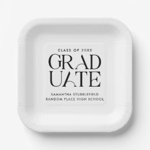 Graduation 2025 Typography Modern Grad Party Paper Plates