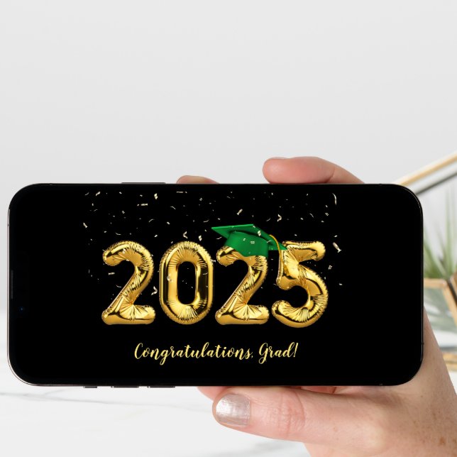 Graduation 2025 With Green Cap and Confetti Card (Front Digital)