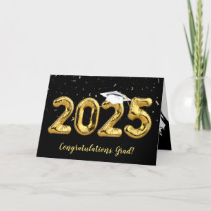 Graduation 2025 With White Cap and Confetti Card