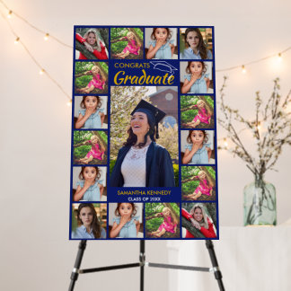 Graduation 2026 17 Photo Collage Blue And Gold Foam Board