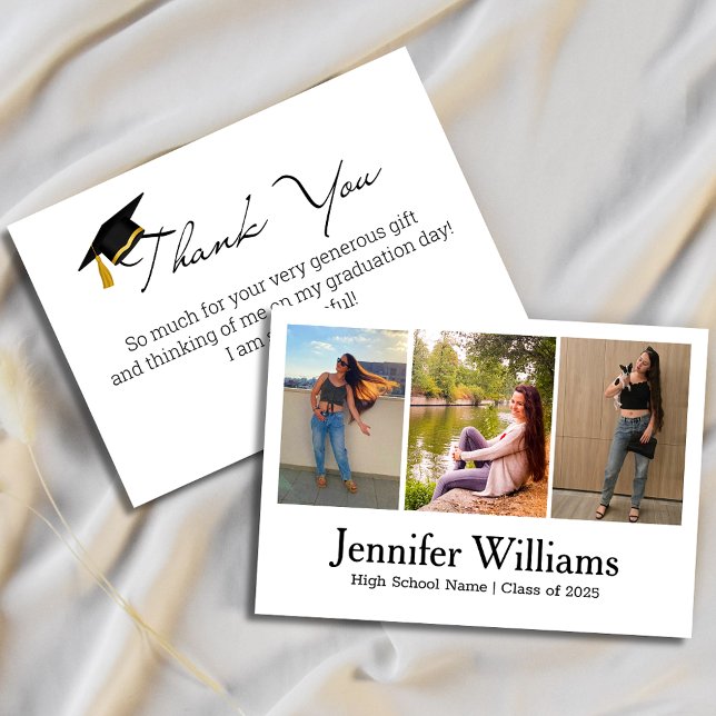 Graduation 2026 3 Photo Collage Minimalist Script  Thank You Card (Creator Uploaded)