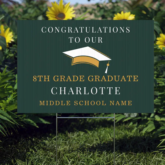 Graduation 2026 8th Grade Green Gold Grad Sign | Zazzle