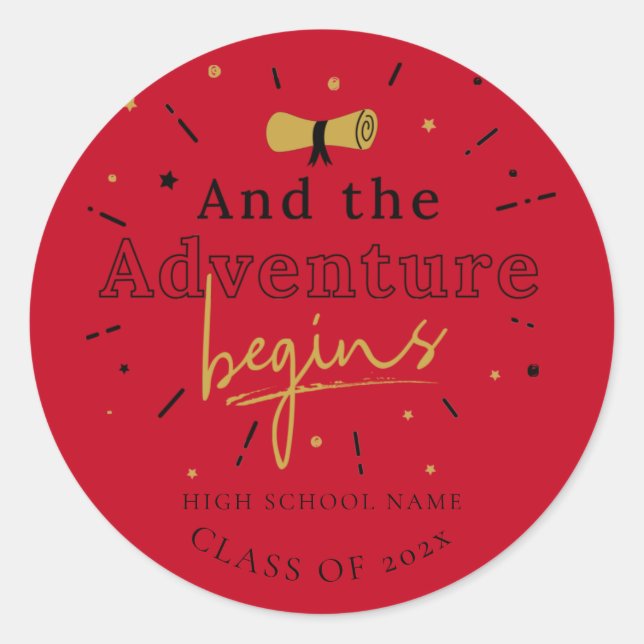 Graduation 2026 And The Adventure Begins Red Classic Round Sticker (Front)
