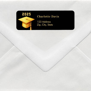 Graduation 2026 black gold cap return address label