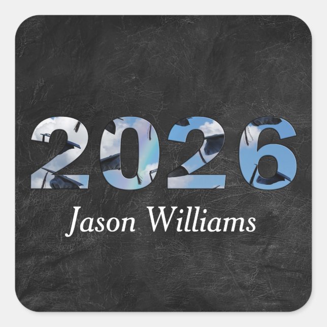 Graduation 2026 Black Graduation Hats Square Sticker (Front)