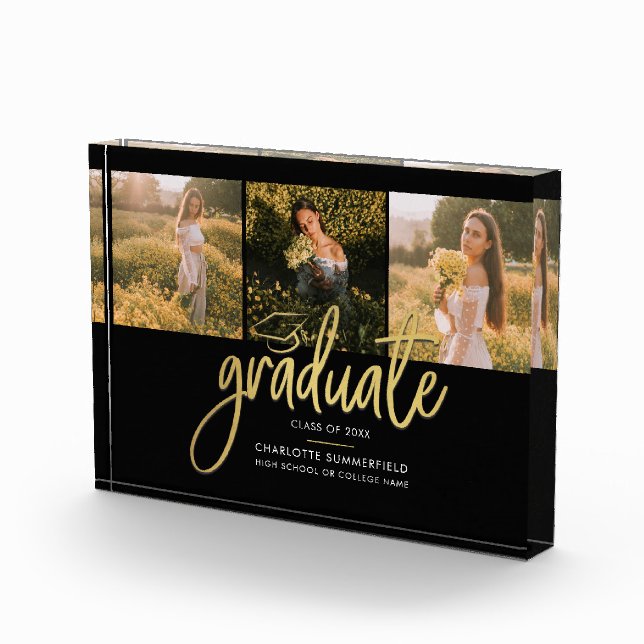 Graduation 2026 Black Script Graduate Keepsake Photo Block (Right)