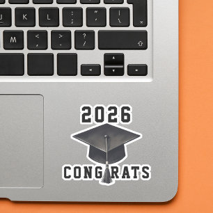 Graduation 2026 black white cap congrats sticker