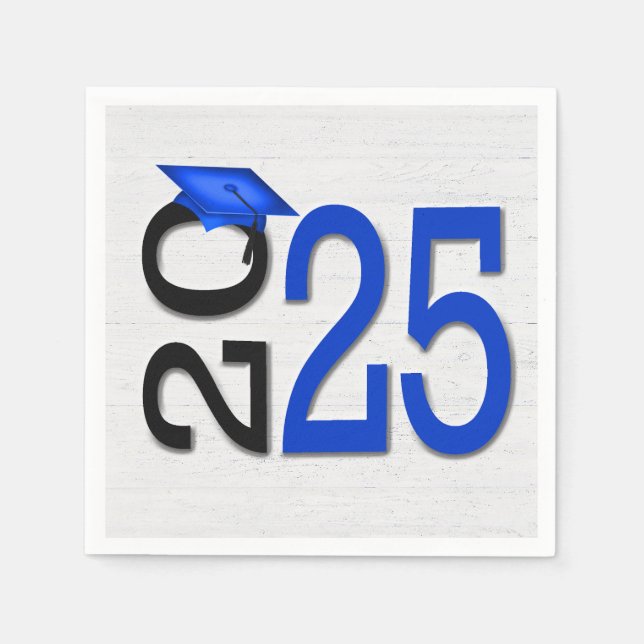 Graduation 2026 Blue and Black On Wood  Napkins (Front)