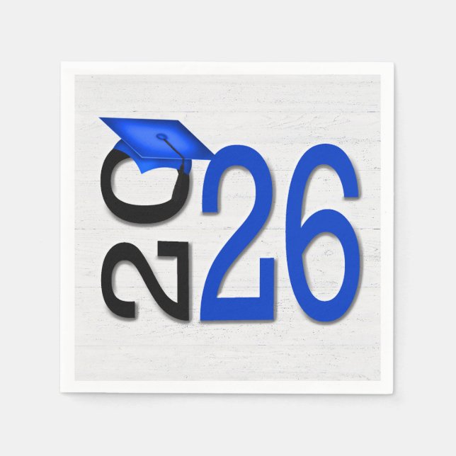 Graduation 2026 Blue and Black On Wood  Napkins (Front)