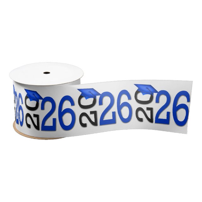 Graduation 2026 Blue and Black Satin Ribbon (Spool)