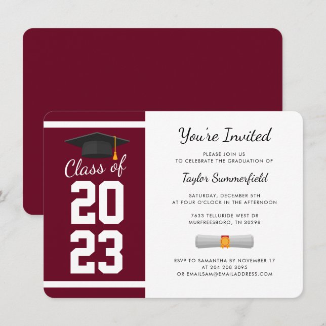 Graduation 2026 Burgundy Grad Party Invitation (Front/Back)