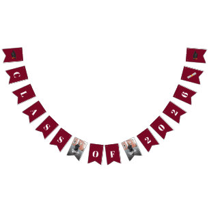 Graduation 2026 Burgundy Photos Grad Party Bunting Flags