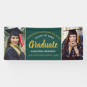 Graduation 2026 Congrats 2 Photo Green And Gold Banner