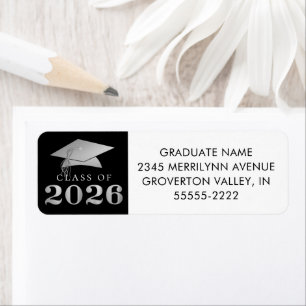 Graduation 2026 Elegant Black Faux Silver Foil Label