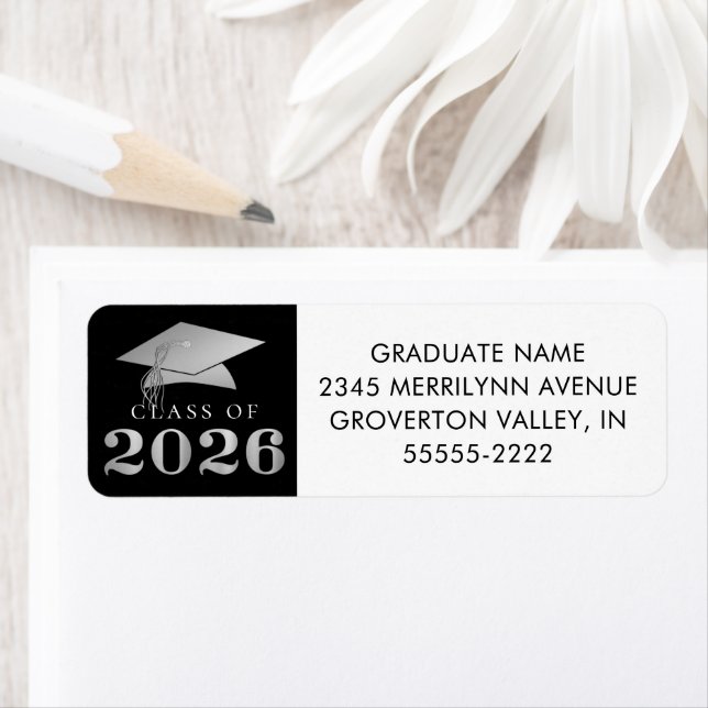 Graduation 2026 Elegant Black Faux Silver Foil Label (Insitu)