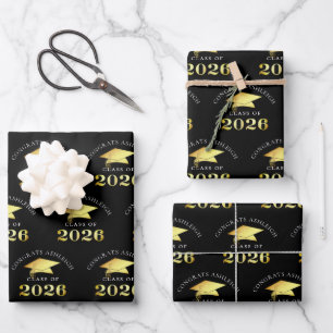 Graduation 2026 Faux Gold Congrats Graduate Name Wrapping Paper Sheets
