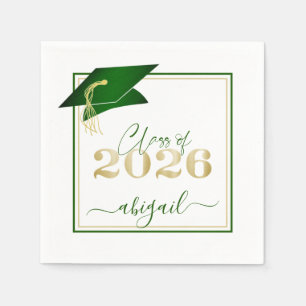 Graduation 2026 Faux Metallic Green Gold Script Napkins