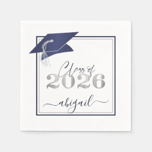 Graduation 2026 Faux Metallic Navy Silver Script Napkins