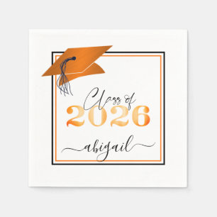 Graduation 2026 Faux Metallic Orange Black Script Napkins