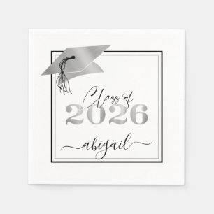 Graduation 2026 Faux Metallic Silver Year Script Napkins