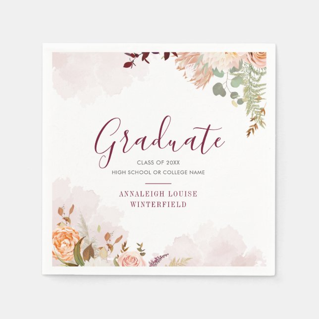 Graduation 2026 Floral Watercolor Party Paper Napkins (Front)