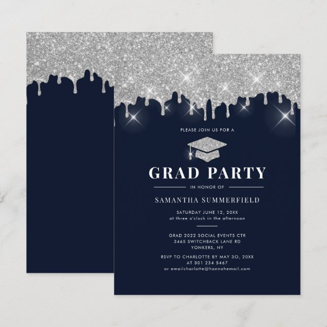 Graduation 2026 Glitter Silver Sparkle Grad Party Invitation (Front/Back)