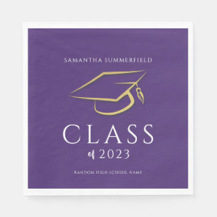 Graduation 2026 Gold Cap Purple Grad Party Paper Napkins