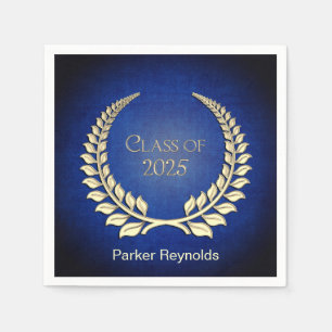 Graduation 2026 Gold Laurel Wreath On Blue Napkins