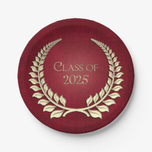 Graduation 2026 Gold Laurel Wreath On Red  Paper Plates