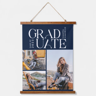 Graduation 2026 Grad Photo Collage Navy Blue Hanging Tapestry
