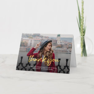 Graduation 2026 Grad Photo Script Thank You Foil Greeting Card