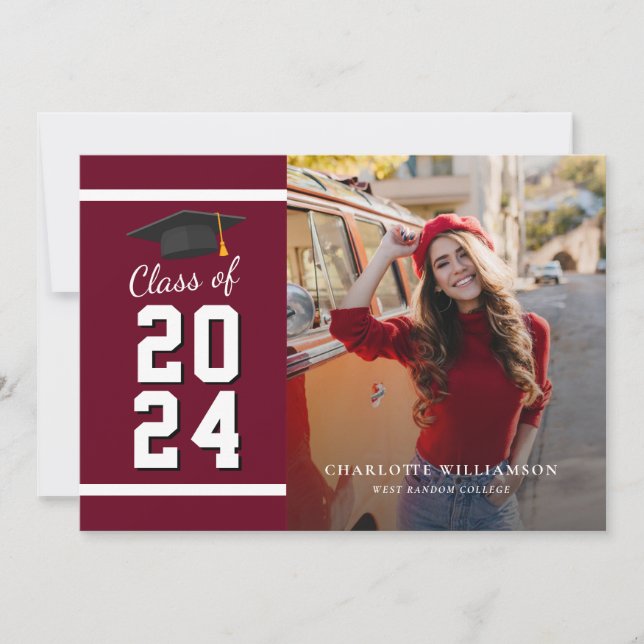 Graduation 2026 Grad Photos Burgundy Graduate Announcement (Front)