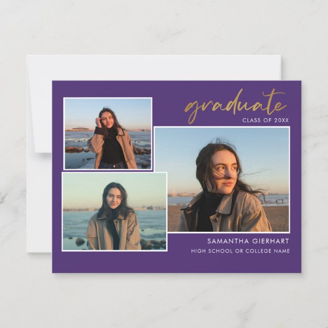 Graduation 2026 Grad Photos Purple Announcement (Front)