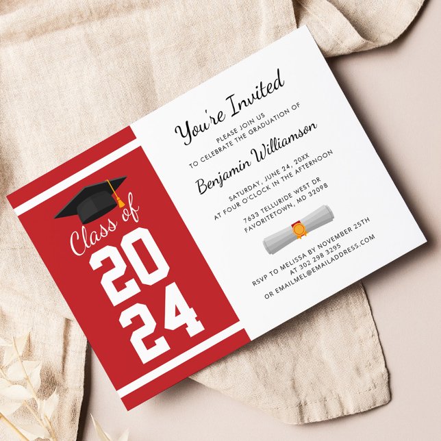 Graduation 2026 Graduate Party Invitation (Graduation 2024 Script Red White Party Invitation)