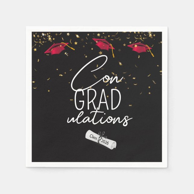 Graduation 2026 Graduation Confetti and Red Caps Napkins (Front)
