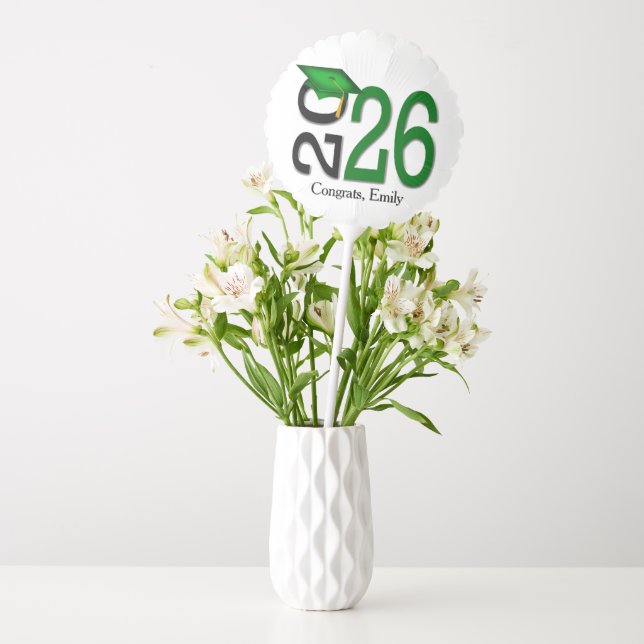 Graduation 2026 Green and Black with Name Balloon (Vase)